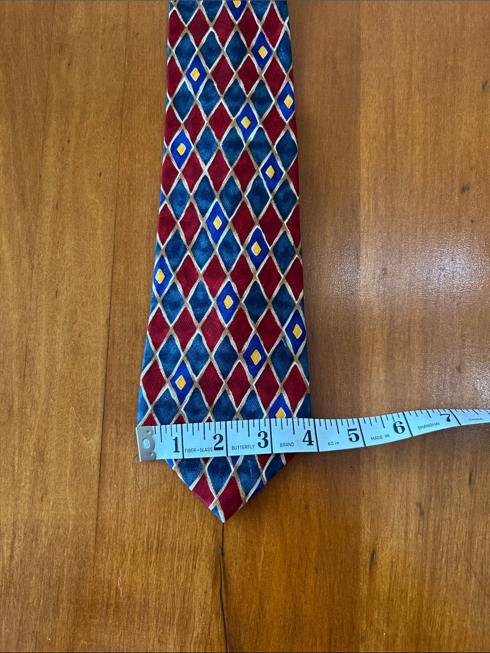 Vintage Perry Ellis Silk Tie with Geometric Diamond Pattern